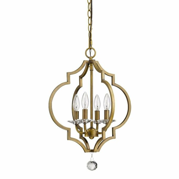 Homeroots 21 x 16 x 16 in. Peyton 4-Light Raw Brass Chandelier with Crystal Accents 398050